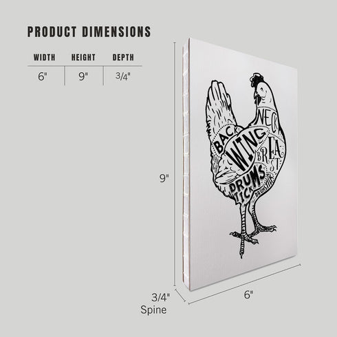 6x9 193 Lantern Press Chicken, Butchers Block Meat Cuts, Black Chicken on White (Lined Journal, Lay Flat, Pages, FSC