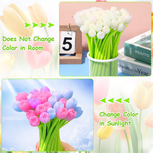 SANNIX 50 Pcs Color Changing Tulip Flower Pens, Novelty Fun Gel Ink Pens for Birthday Party Favors