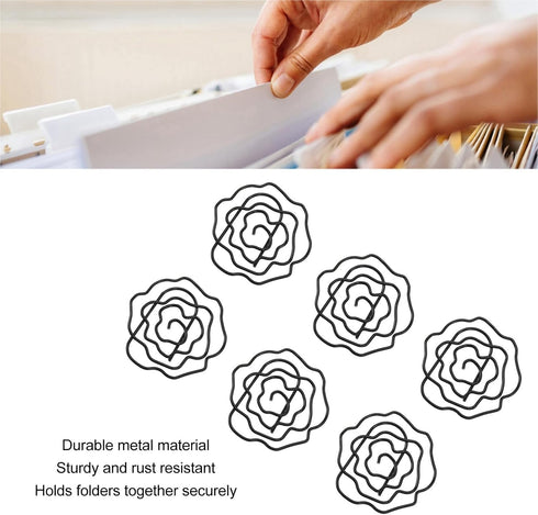 Paperclips Set, 50pcs Metal Decorative Flower Paper Clips, Cute for Office Scrapbooking (Black)