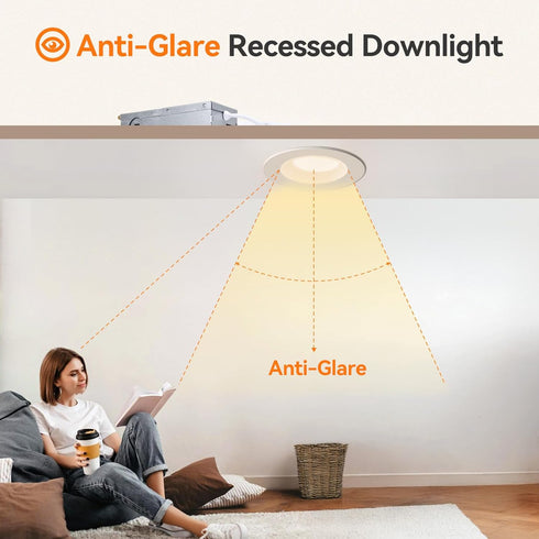3 Inch Dimmable, 2700K-5000K 5CCT 680lm, 2-Pack Anti-Glare Recessed LED Lights with Night Light, Deep Baffle Downlight