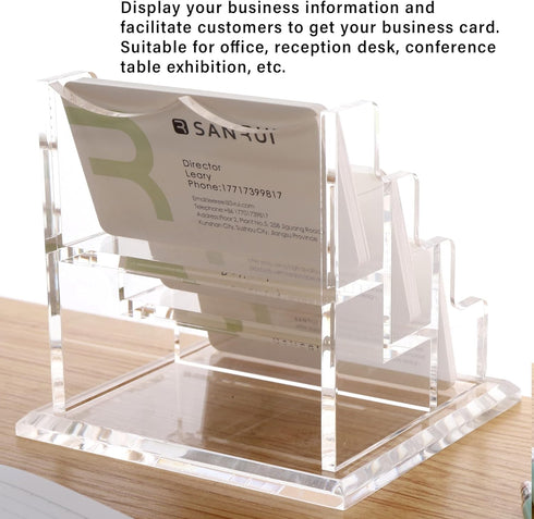 Business Card Holder Display for Desk, Clear Acrylic 3 Tier Organizer, 3 Slots for Men and Women