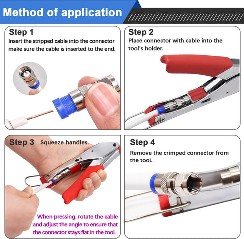 mxuteuk RG59 RG6 Coax Cable Crimper Tool Coaxial Compression Tool Fitting Wire Stripper With 5PCS F Type RG6 Compression Connectors
