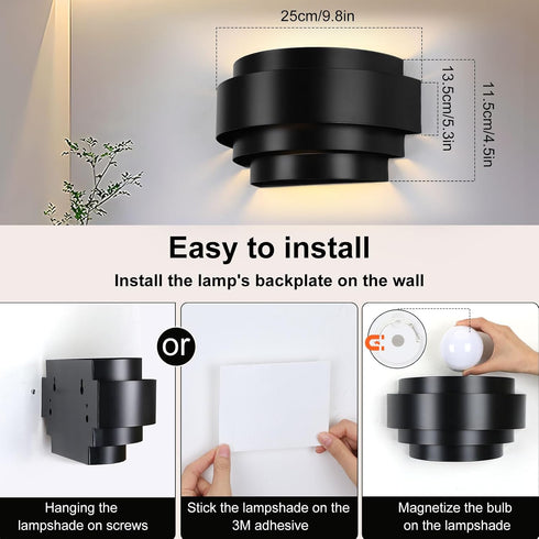 Dimmable, 16 Bulb Lightess Rechargeable Wall Sconces with Remote Control, Cordless Wall Light Battery Operated Black