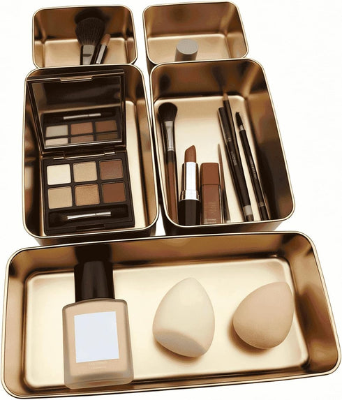 ArtHue 5pcs Drawer Organizer Storage Box , Stainless Steel Kitchen Gold Utensils Tray Holder Desk Drawer Dividers