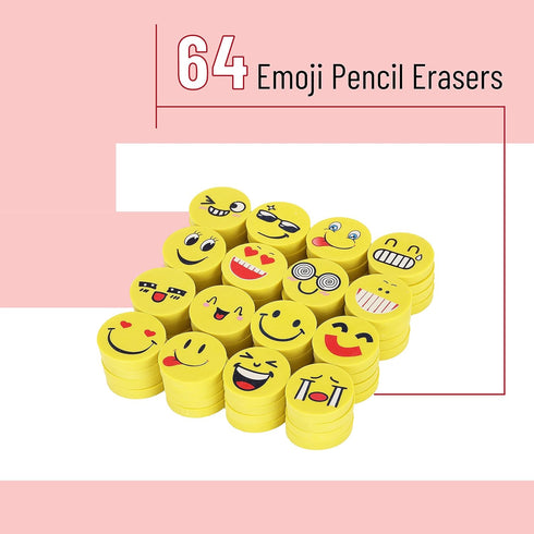 Mr. Pen Erasers, Pack of 64, Smiley Pencil Erasers for Kids, Fun School Supplies, Mini Erasers for Students