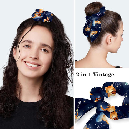 Scrub Caps Women Nursing Hats Lovely Cat with Buttons Ponytail Working Adjustable Pouch Tie Back