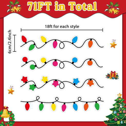 Christmas Bulletin Board Borders, Light Bulb Paper Trim Die-Cut Strip, Xmas Holiday Winter Classroom Wall Decorations for Kids Nursery Home Bedroom