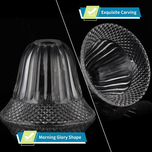 Skelang 1-5/8" Lip-less Glass Lamp Shade, Bell Shaped Light Cover with Fitter Opening, Fixture Replacement Globes
