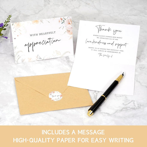 MLYDHCGD 50pcs 46 Inches Funeral Thank You Cards with Envelopes and Matching Seal Stickers,Sympathy Thank You Cards