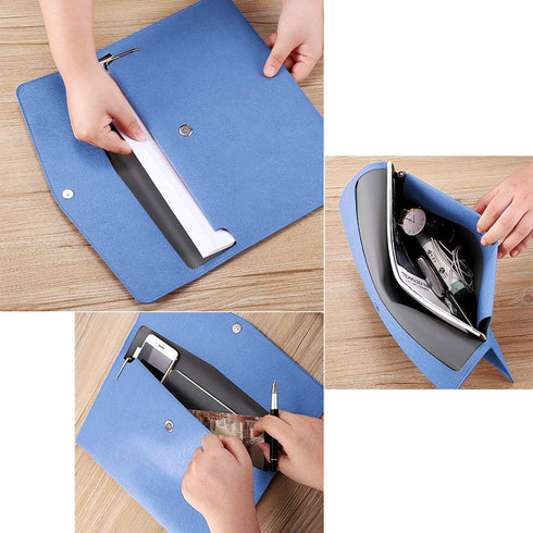 Enyuwlcm PU Leather A4 File Folder, Waterproof Portfolio Envelope Case with Snap Closure, Blue Color