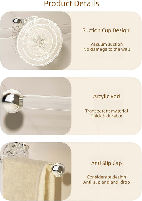 Ceramoon Set of Transparent Suction Cup Washcloth Bar & Suction Cup Hanger Hook Removable Reusable Suction Cup Rack
