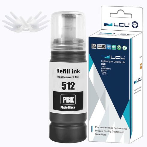 LCL T512 512 Photo Black Ink Refill Bottles, Replacement for Expression ET7700 ET-7700 ET7750 ET-7750 Printers
