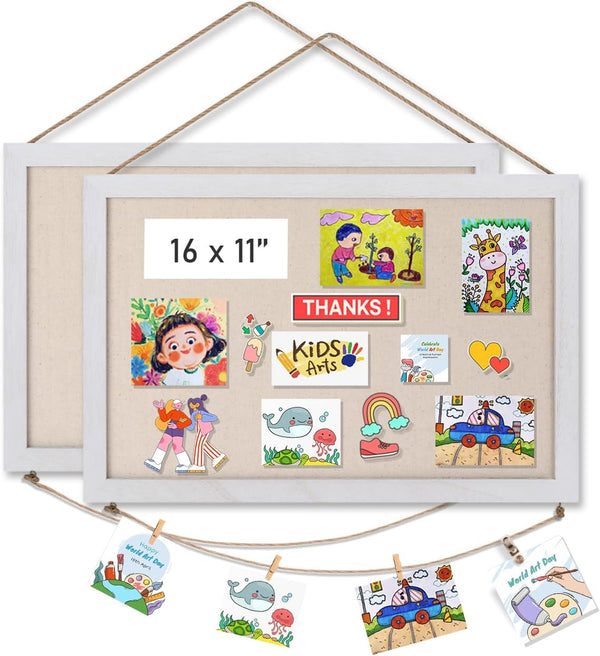 Emfogo 2-Pack Cork Board Vision Board, 16"x11" White Linen Boards for Home and Office Decor