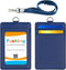 Fushing 2-Sided Genuine Leather ID Card Holder with Lanyard, 1 ID Window, 2 Card Slots, 18.7" Detachable Lanyard (Blue)