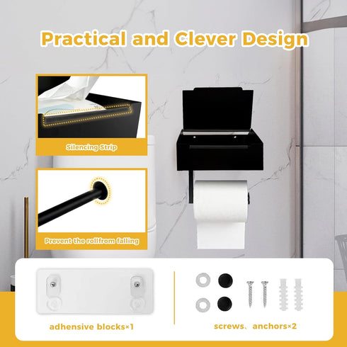 Baooery Toilet Paper Holder with Shelf, Toilet Paper and Wipes Holder, Wipes Dispenser and Storage, Stainless Steel