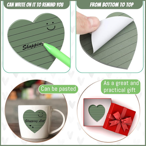 Teling 24 Pcs Heart Shape Lined Sticky Notes, Cute Bright Colorful Memo Pads for Office School 3x3 Inch