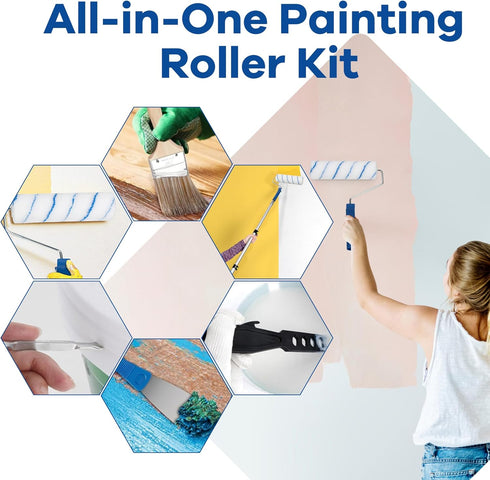 ROTESONNE 28 4" 9" Set PCS Paint Roller Kit with Extension Pole, Paint Roller with Tray, Paint Brushes for Professional