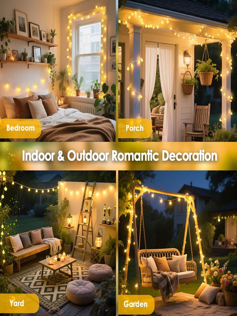 200LED 66ft 8 Connectable Globe String Lights Indoor Outdoor for Bedroom, Warm White Fairy Light Plug in with Remote