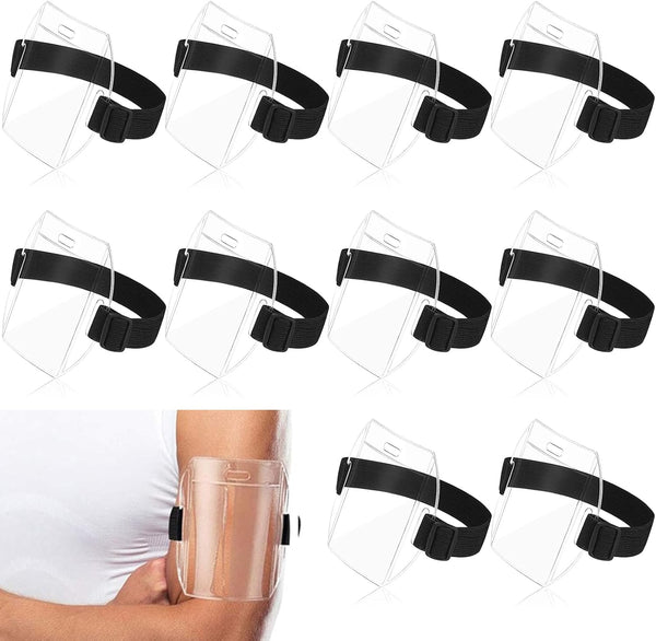 Outus Arm Badge Holder Armband ID Card Holder with Adjustable Black Strap, Universal Size, 10 Pcs