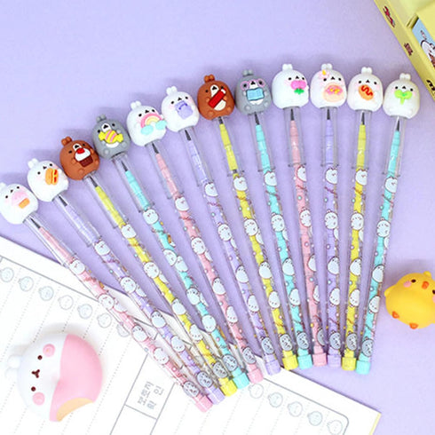Molang Figure Cartridge Pencil Set, 4pcs Kawaii Korean Stationery, Cute Refillable Mechanical Pencils