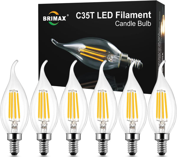BRIMAX Dimmable E12 LED Chandelier Light Bulbs, 4W, 2700K Soft Warm White, C35T Small Base Vintage Type B, 6 Pack