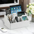 PU Leather Desk Organizer - Luxury Remote Control Holder for Home, Office Desk Accessories, Nightstand Organizer (White)