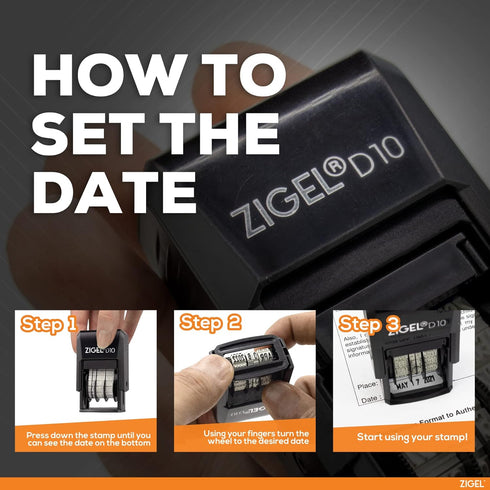 ZIGEL D10 Office Date Stamp - Self Inking Black Date Stamp