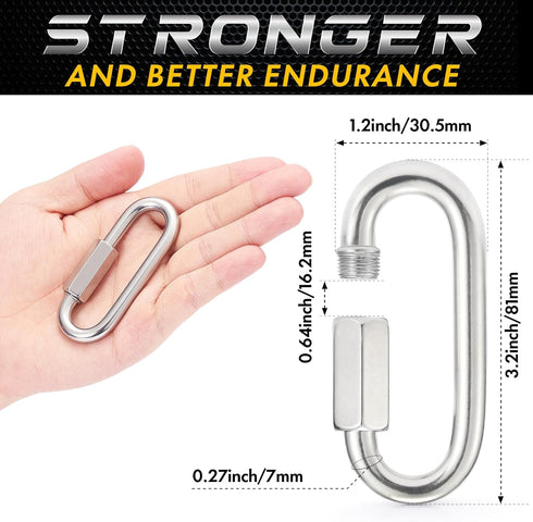 sprookber Stainless Steel Chain Quick Links - 304 Stainless Stee Chain Connector, Screw Carabiner, Chain Hooks, Set of 6 by sprookber