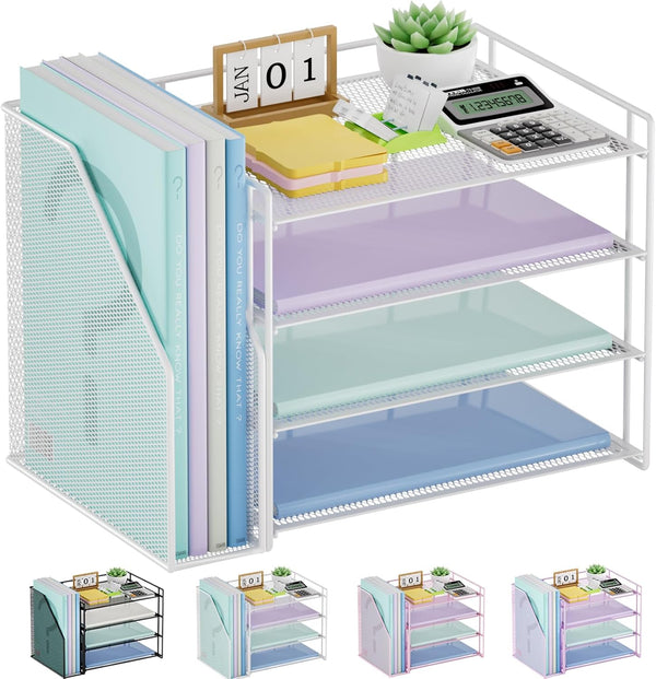 Marbrasse Desk Organizer and Accessories, 4-Tier Paper Letter Tray Organizer for School Home Office Desk Supplies
