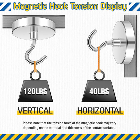 FINDMAG 120lbs Magnetic Hooks - Heavy Duty Neodymium Magnet Hooks for Refrigerator, Home, Kitchen, Office, Silver