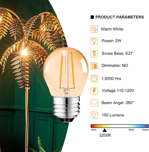 Suncan G14 2W Bulb E26, G45 Bulb, 15 2200k, 150lm, Dimmable, 6 Pack Low Wattage Led Amber Edison Mini Light Equivalent