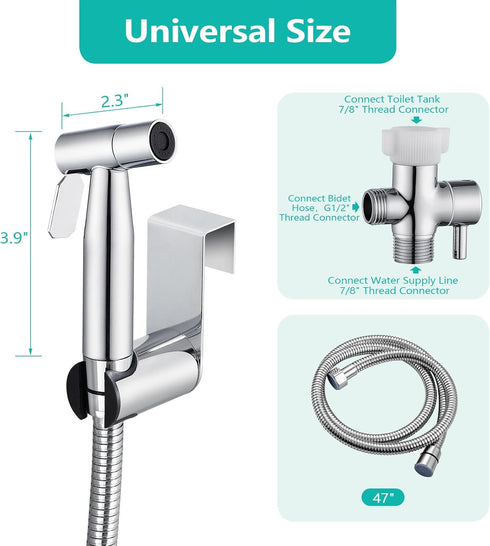 Set BARROCK Chrome Handheld Bidet Sprayer for Toilet,Stainless Steel Baby Cloth Diaper Jet Spray Kit,Bathroom Toilet