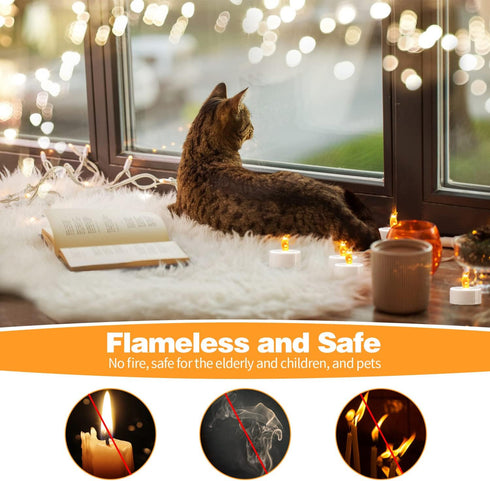 LED Tea Lights, 24 Pack Flickering Flameless Tea Lights, Warm Yellow, Last 200H+, Battery Operated for Decoration