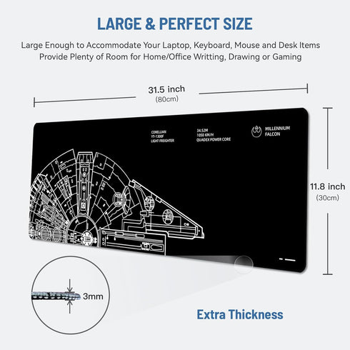 Mouse Pad Desk Mat Gaming Large Keyboard Cute Office Desktop Computer Laptop Black XXL Long Giant Big Cool Modern Design Unique for Women Girls Men Boys Gamer Oversized Wide 30x12'' Mousepad by Stanoha