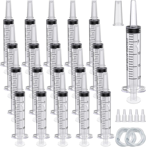 20 Pack of 20ml Plastic Syringes, Sterile Catheter Tip with Tip Cap Adapter for Scientific Labs