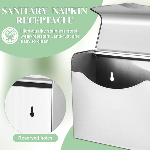 2 9.5 7.9 Tioncy Pcs x in Sanitary Disposal Tampon Napkin Receptacle Wall Mounted Stainless Steel Flip Top Receptacle