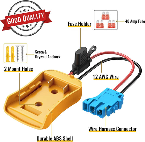 Power Wheels Adapter for Dewalt 20V Battery with Wire Harness Connector Compatible with Peg-Perego Children Ride-on Car, 12AWG Wire with 40A Fuse