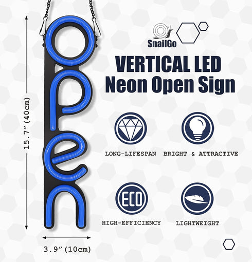 LED Neon Open Sign for Business, 16x6 inch Lighted Sign for Restaurants, Offices, Retail Shops, Window Storefronts,