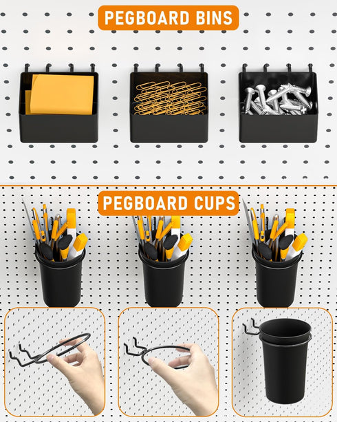 INCLY 30PCS Peg Board Organizer Accessories Kit, Assortment with Bins, Cups, Wire Baskets for 1/8“ and 1/4” Pegboard