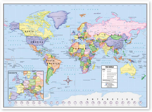 US and World Desk Map (13" x 18" Laminated) for Students and Classroom Use by Lighthouse Geographics