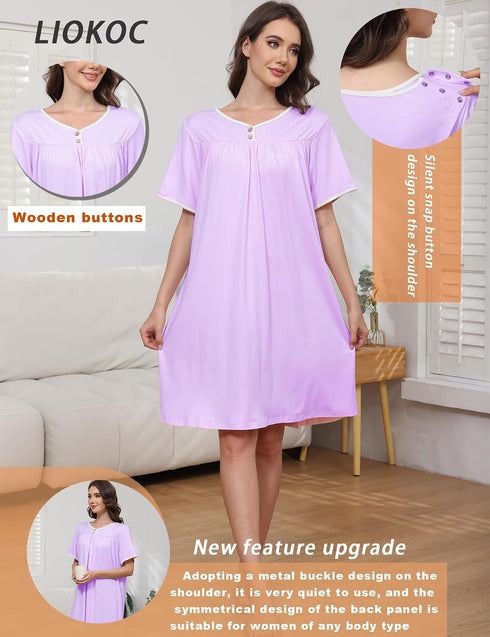 Women's Adaptive Hospital Gowns with Open Back - Soft Cotton, Short Sleeve, Ideal for Post-Surgery