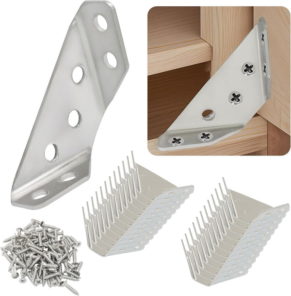 Jiozermi 10PCS Stainless Steel Furniture Corner Connector, Silver Shelf Brackets Metal Corner Brackets
