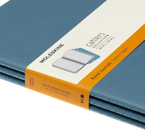 Moleskine Cahier Journal, Soft Cover, XL (7.5" x 9.5"), Ruled/Lined, Brisk Blue, 120 Pages (Set of 3)