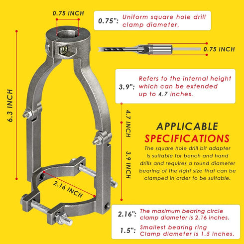Square Hole Drill Bit Adapter - Mortising Attachment for Drill Press and Power Tool Accessory