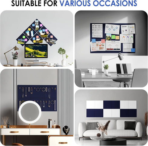 MaxGear 12 Pack Felt Wall Tiles, Large Cork Board 36"x24" with 40 Pushpins, Dark Blue Cork Boards for Office