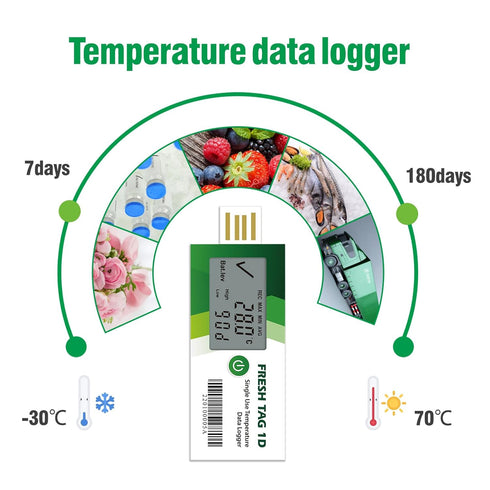 Freshliance Temperature Data Logger LCD Single Use with PDF Report 180Days 1Pack Fresh Tag1D