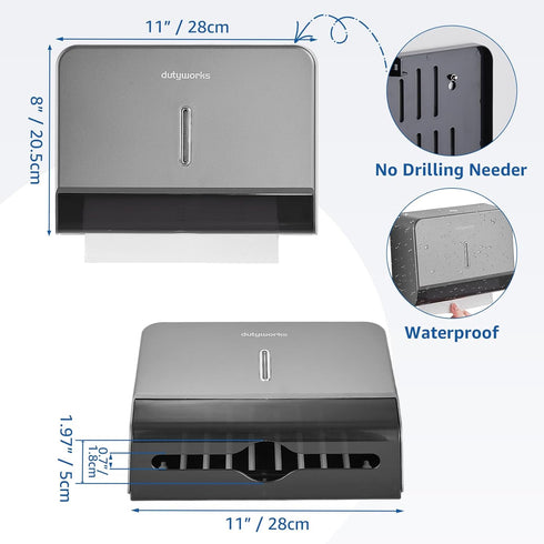 200 Commercial Paper Towel Dispenser Wall Mount, Large Capacity Sheets, No Drilling Adhesive, & Home Use for Bathroom