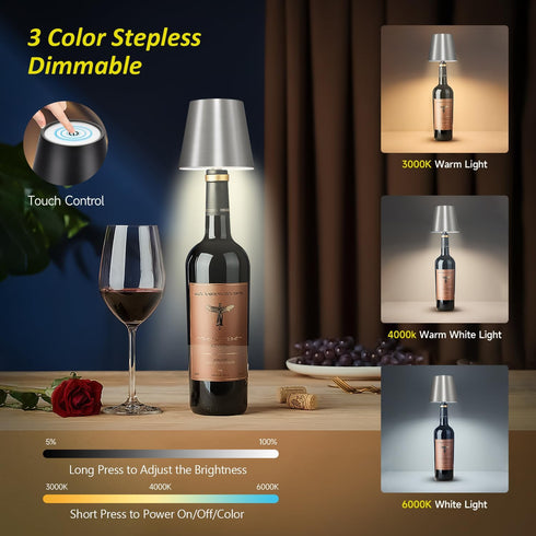 2025 3-Tone Touch-Dimmable New Wireless Bottle Lamp - LED Bottle Lights for Liquor & Wine Bottles, Cordless Lampshade