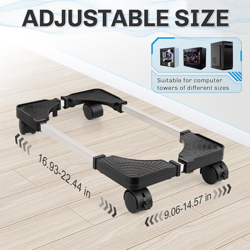 Liitrton 4 Mobile CPU Stand Adjustable Computer Tower Stand with Caster Wheels Fits Most PC (Black)