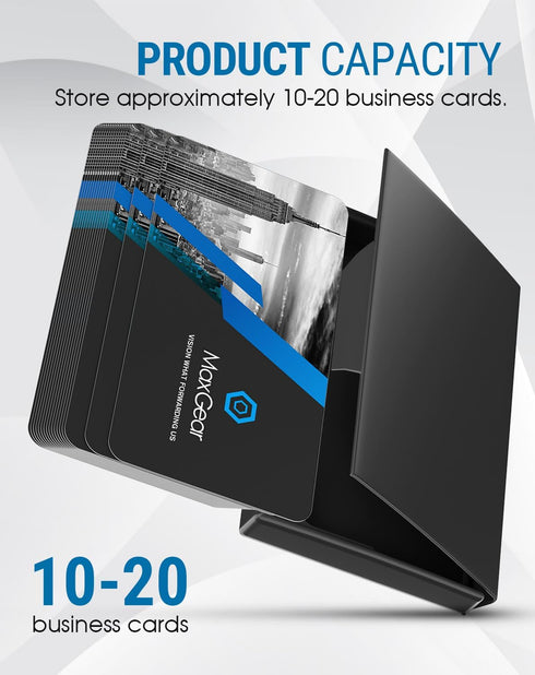 MaxGear Heavy-Duty Metal Business Card Holder - Slim Stainless Steel & ABS Case with Black Titanium Coating